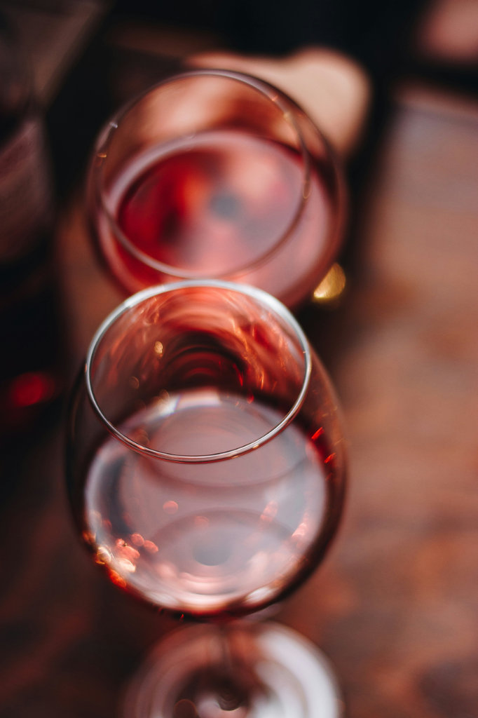 Rose wine in a glass.